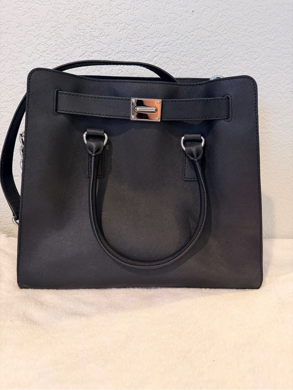 Classic Black Structured Tote Bag with Silver Hardware